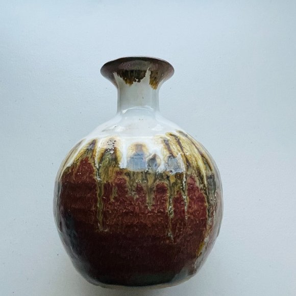 Vintage Studio Art Pottery Drip Glaze Vase Signed 6.5”